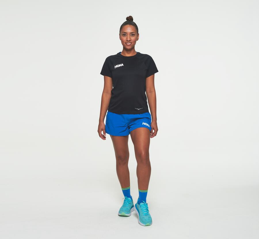 Hoka One One Womens Tops - Performance Short Sleeve - Black - FMJU97820